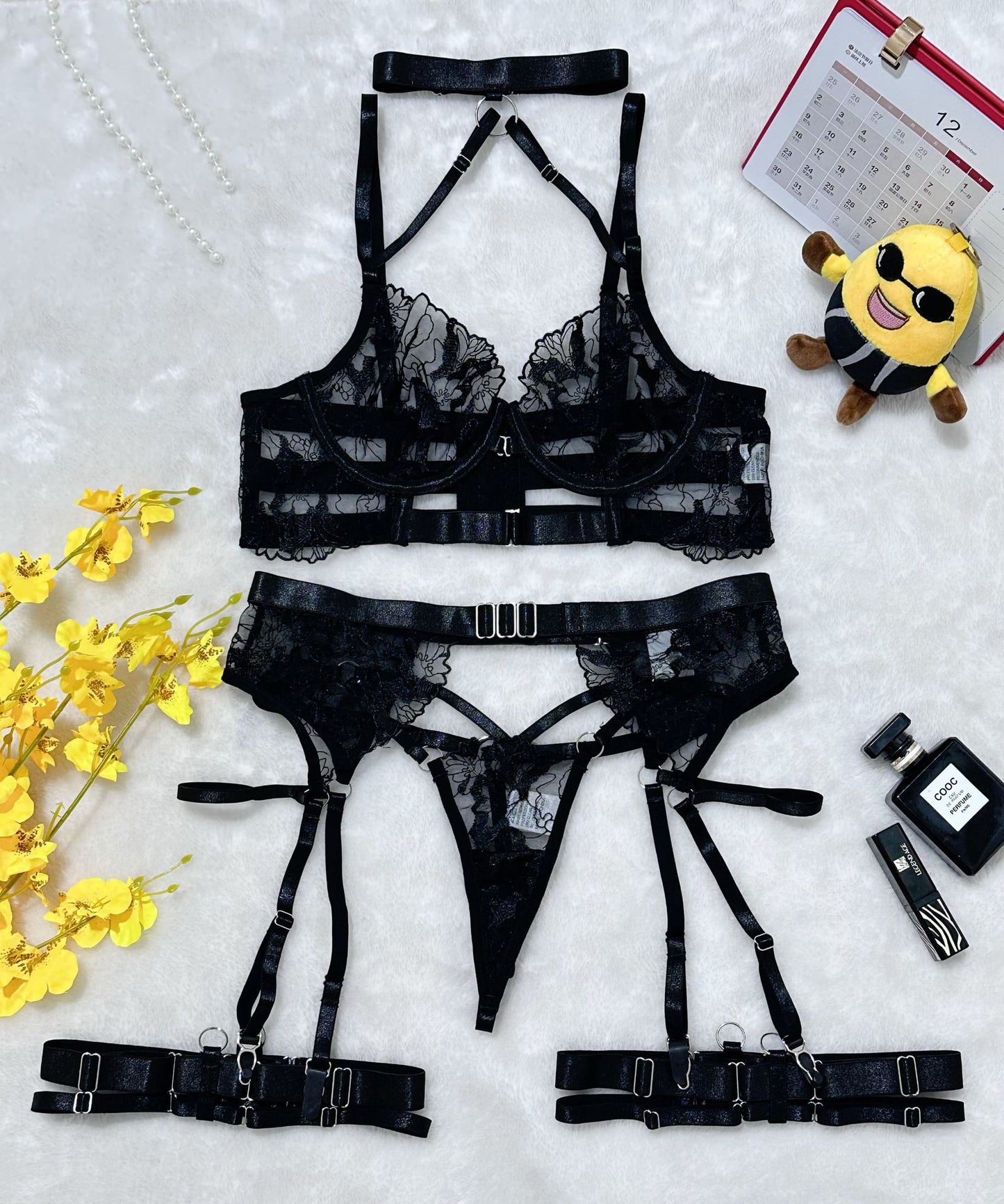 Ensemble Lingerie 4 Pièces en Dentelle