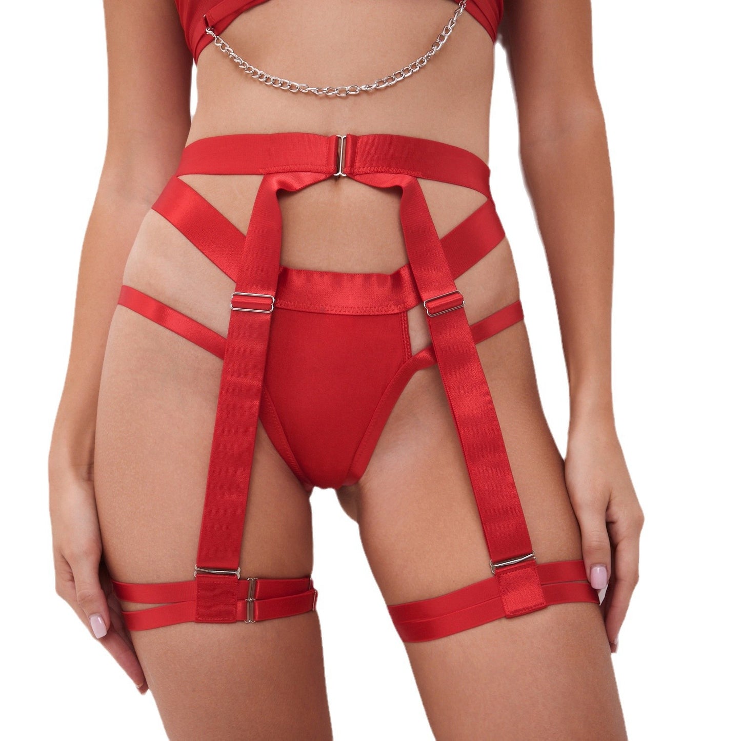 Ensemble de Lingerie Sexy Rouge à Découpes et Bretelles